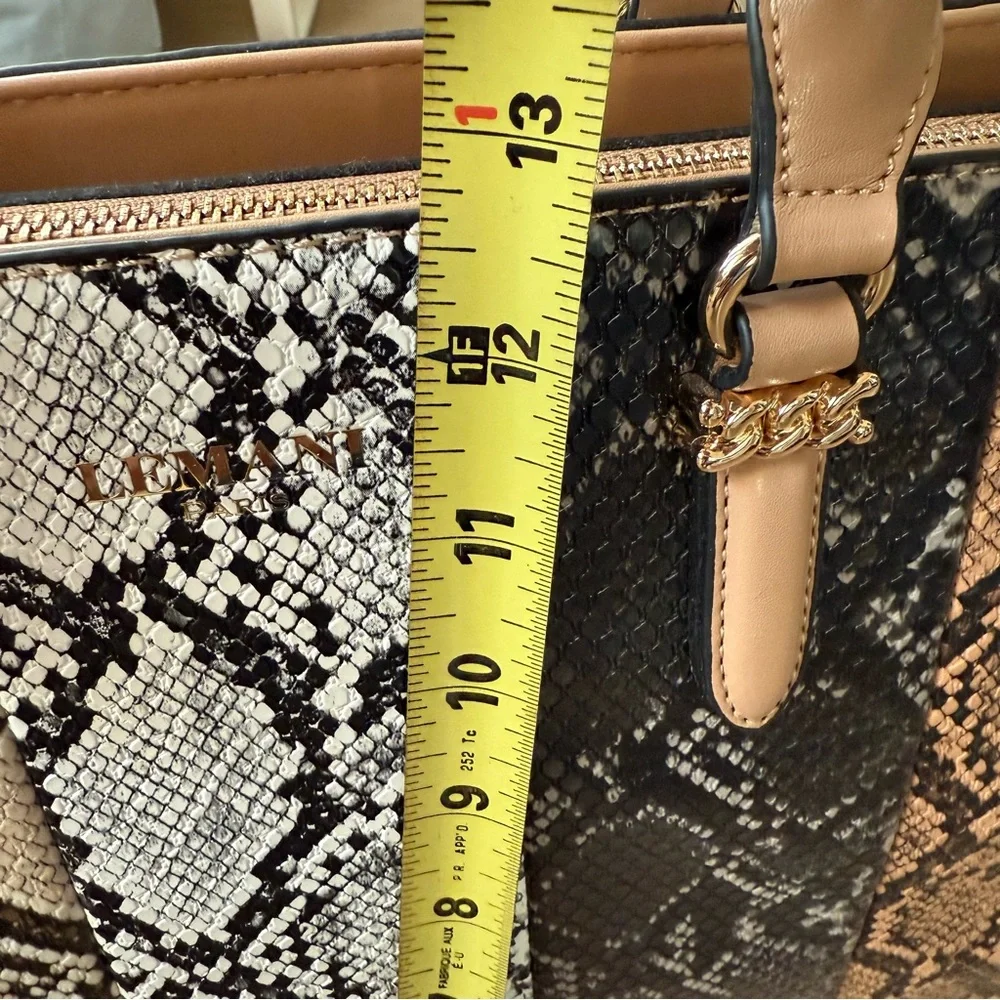 Lemani Paris Stylish Snakeskin Handbag Totebag Tan Black
